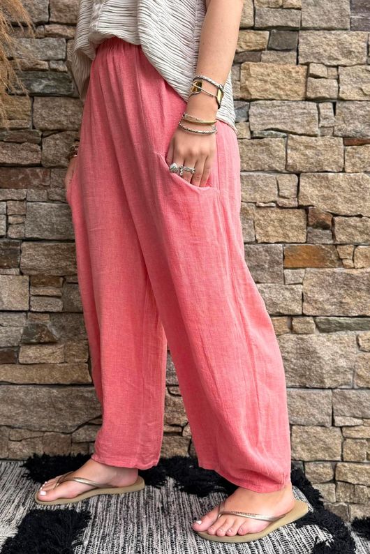 Lina Linen Blend Barrel Pant Washed Watermelon